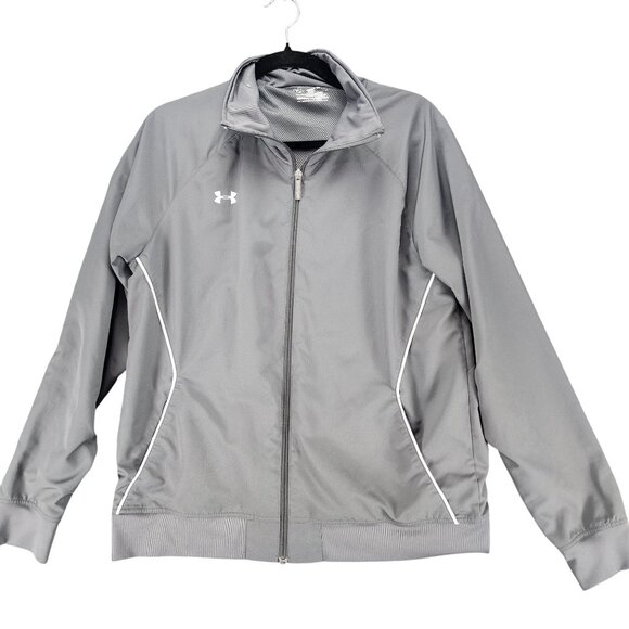 Under Armour Jacket Womens Large Gray Long Sleeve Full Zip Windbreaker *GUC* - Picture 1 of 10